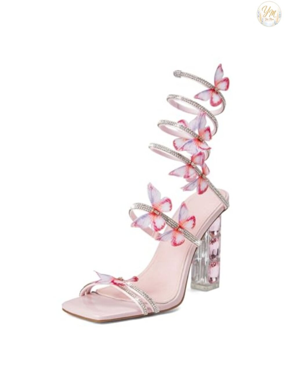 Rhinestone Strappy Heels Square Toe Prom Dressy Sandals